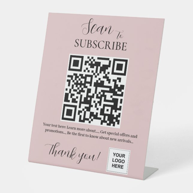 Subscribe QR code Pink blush Pedestal Sign (Front)