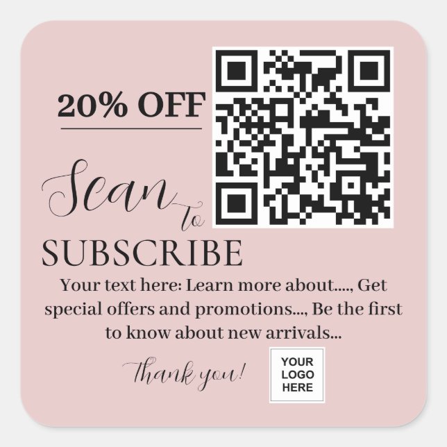 Subscribe QR code Pink blush Square Sticker (Front)