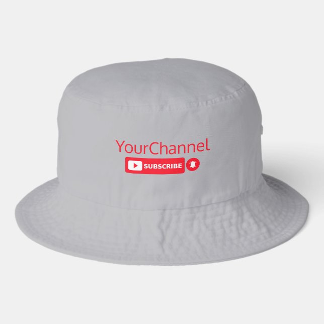 Subscribe Youtube Channel Name Custom Grey Bucket Hat (Front)