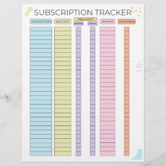 Subscription tracker letterhead