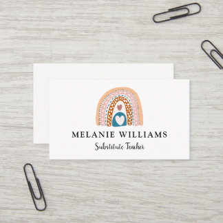 Substitute Teacher Boho Rainbow  Business Card