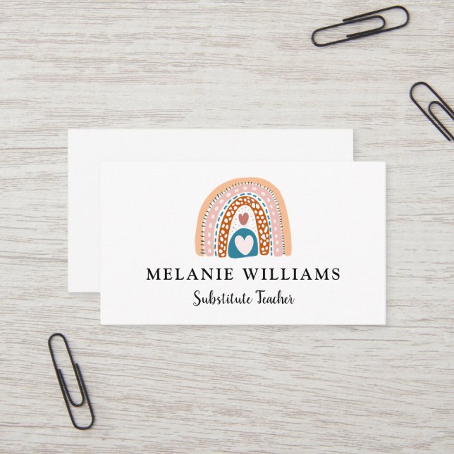 Substitute Teacher Boho Rainbow  Business Card (Front/Back In Situ)