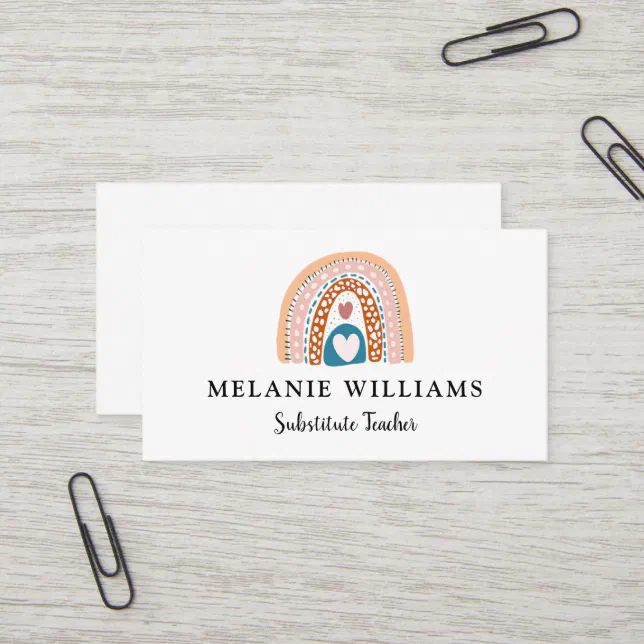 Substitute Teacher Boho Rainbow Business Card | Zazzle