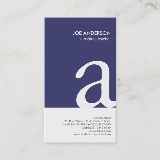 Customizable Substitute Teacher Bold Monogram Business Card
