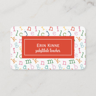 Substitute Teacher Business Calling Card Alphabet