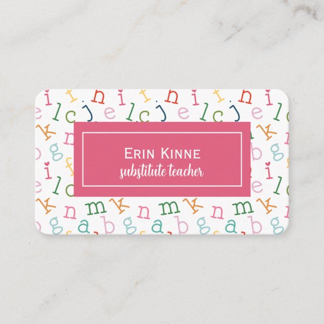 Substitute Teacher Business Calling Card Alphabet (Front)