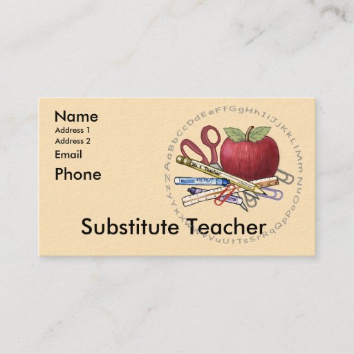 Customizable Substitute Teacher Business Card Templates