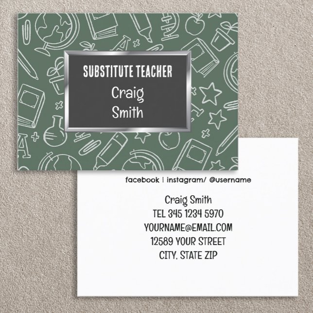 Substitute Teacher Business Card (Substitute Teacher Cards)