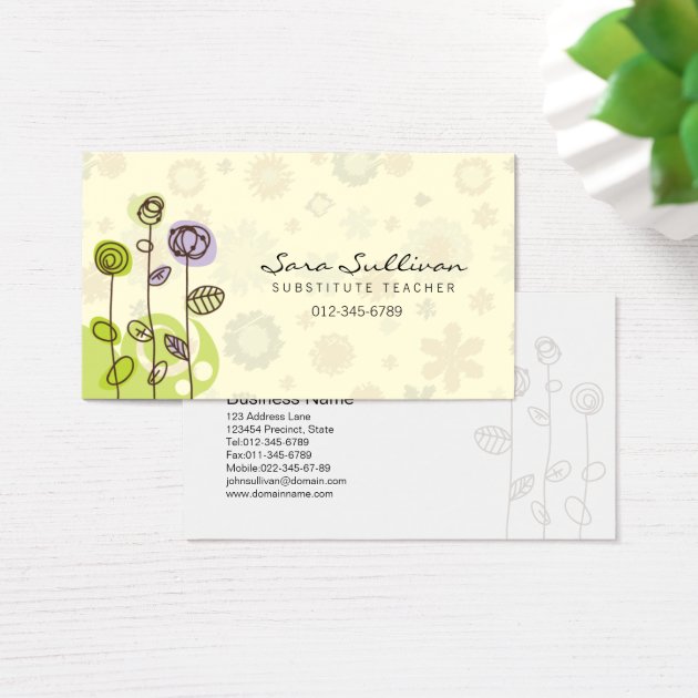 Substitute Teacher Business Card Doodle Flowers Zazzle   Substitute Teacher Business Card Doodle Flowers Rbae0c80191314ef98bae54d3ca137380 K0twq 630 