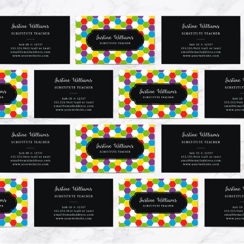 Substitute Teacher Colorful Pattern Business Card