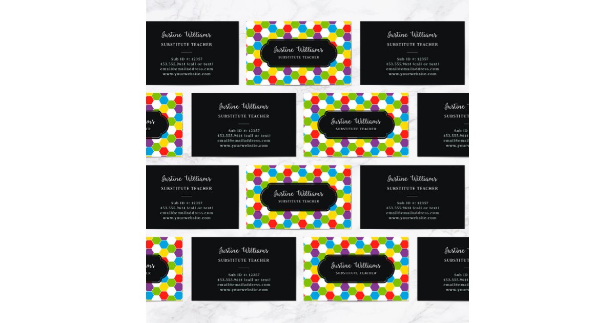 Substitute Teacher Colorful Pattern Business Card | Zazzle