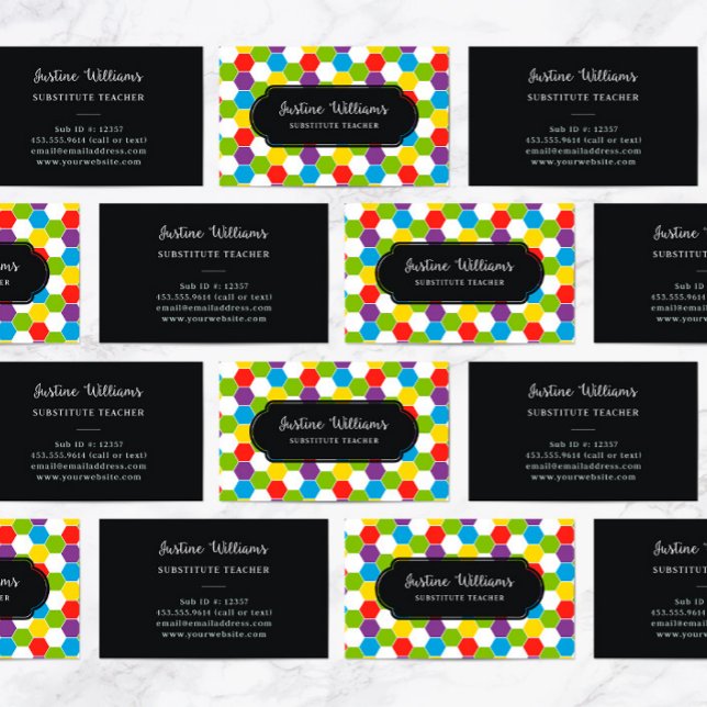 Substitute Teacher Colorful Pattern Business Card (Creator Uploaded)