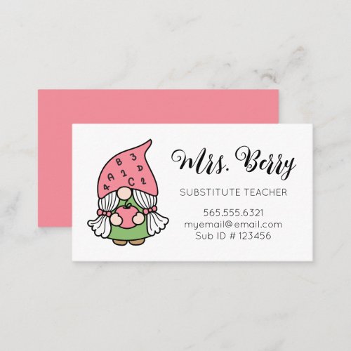 Substitute Teacher Cute Gnome Business Card