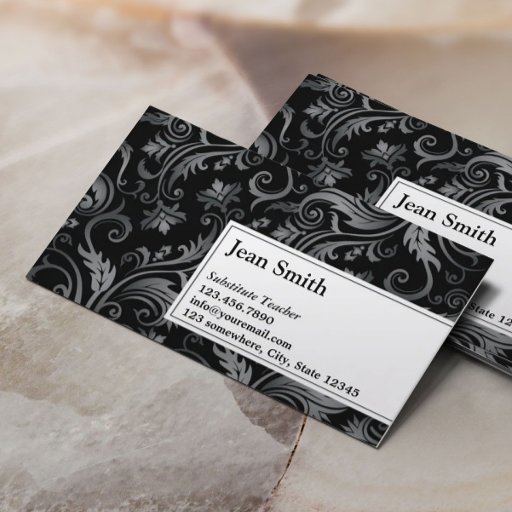 Customizable Black Ornament Substitute Teacher Business Card