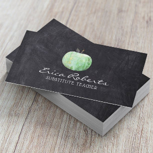 Substitute Teacher Green Apple Chalkboard Business Card