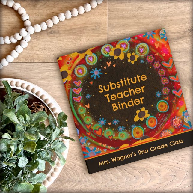 Substitute Teacher Personalized Cheerful Floral 3 Ring Binder (Creator Uploaded)