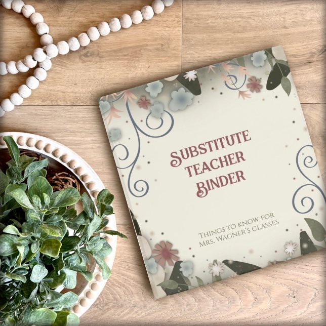 Substitute Teacher Pretty Pastel Custom Floral 3 Ring Binder (Creator Uploaded)