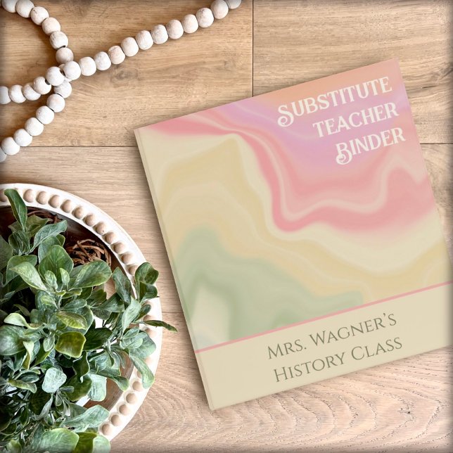Substitute Teacher Pretty Pastel Custom Modern 3 Ring Binder (Creator Uploaded)