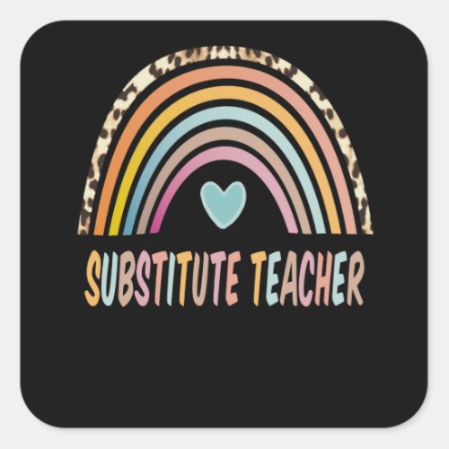 Substitute Teacher Rainbow Leopard Back To School Square Sticker