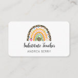 Substitute Teacher Rainbow Leopard Print Business Card<br><div class="desc">Substitute teachers always need business cards to leave for their classroom teachers.  Personalize this beautiful card that features a leopard print,  pencil,  apple,  hand print mash up of a beautiful modern rainbow.</div>