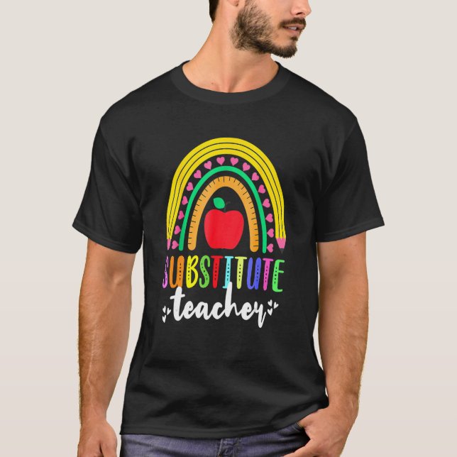 Substitute Teacher Rainbow Pencil Sub Squad Back T T-Shirt (Front)