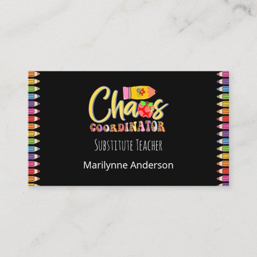 Customizable Substitute Teacher Rainbow Pencils Business Card