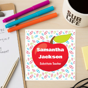 Substitute Teacher Red Apple  Square Business Card