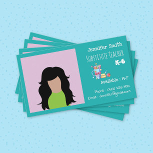 Substitute Teacher Teal Business Card with Photo