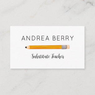 Substitute Teacher Yellow Pencil Business Card