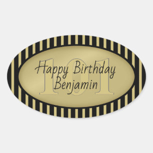 Subtle Age Gold/Black Simple Stripes Pattern Oval Sticker