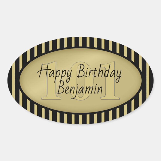 Subtle Age Gold/Black Simple Stripes Pattern Oval Sticker (Front)