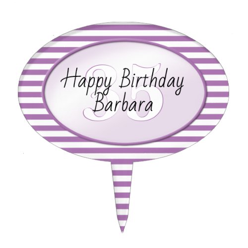 Subtle Age LavenderWhite Stripe Happy Birthday Cake Topper