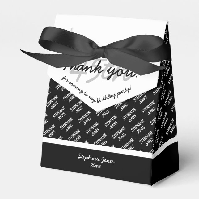 Subtle Age Your Name Text Pattern - Black/White Favor Boxes (Front Side)