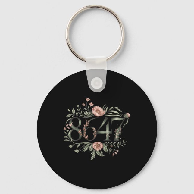 Subtle Anti Trump 8647 Flower Floral Boho Presiden Keychain (Front)