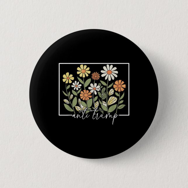 Subtle Anti Trump Floral Flower Democrat Button (Front)