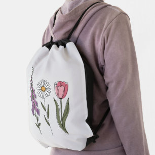 Subtle Anti-Trump - Foxglove Daisy Tulip III Drawstring Bag