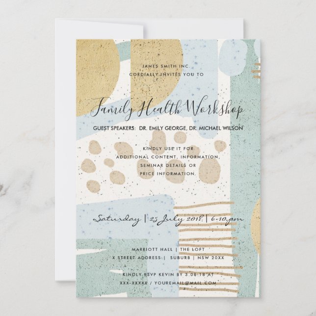SUBTLE AQUA MODERN ABSTRACT GEOMETRIC ART EVENT INVITATION (Front)