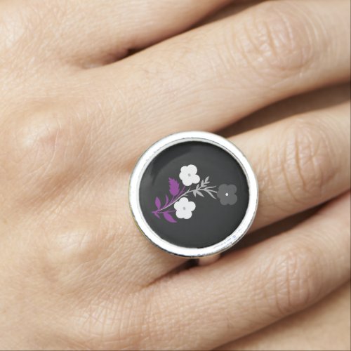 Subtle Asexual Flag Flowers Ring