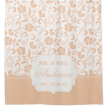 Subtle Beige Floral Just Married Wedding Date Shower Curtain by ShowerCurtain101 at Zazzle