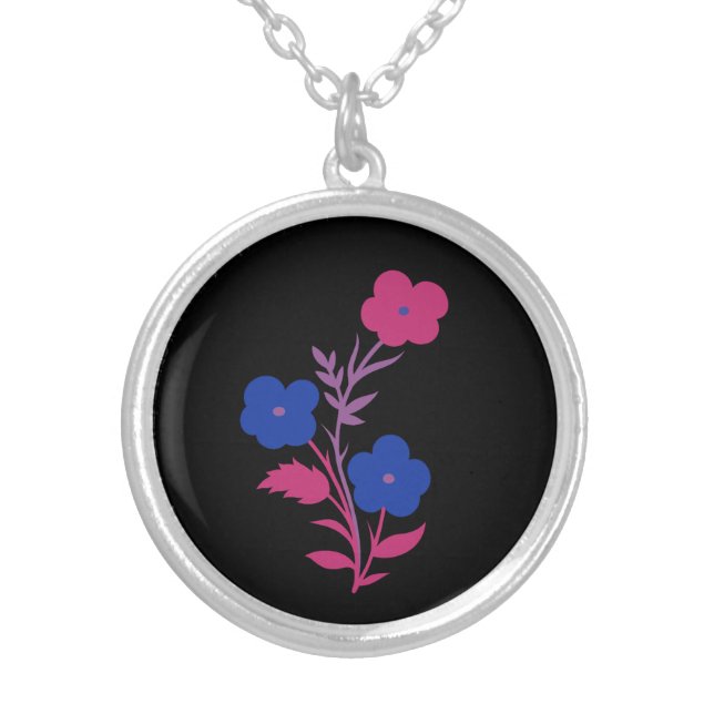Subtle Bisexual Flag Flowers Silver Plated Necklace (Front)