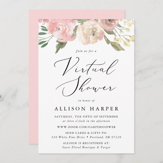 Subtle Blooms Floral Virtual Baby Shower Invitation (Front/Back)
