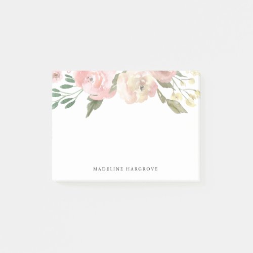 Subtle Blooms Pink Watercolor Floral Personalized Post_it Notes