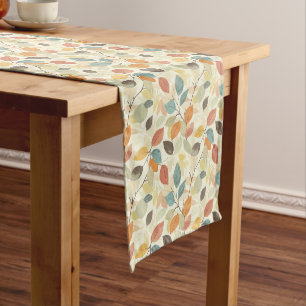 Subtle Blues and Oranges Leaf Design Long Table Runner