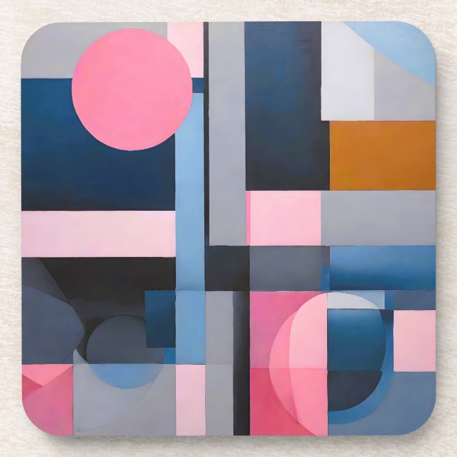 Subtle Blues & Pinks in Geometric Abstraction Beverage Coaster (Front)
