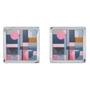 Subtle Blues & Pinks in Geometric Abstraction Cufflinks