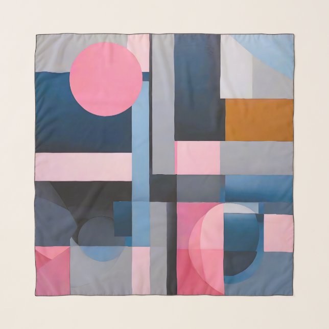 Subtle Blues & Pinks in Geometric Abstraction Scarf (Front)