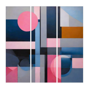 Subtle Blues & Pinks in Geometric Abstraction Triptych