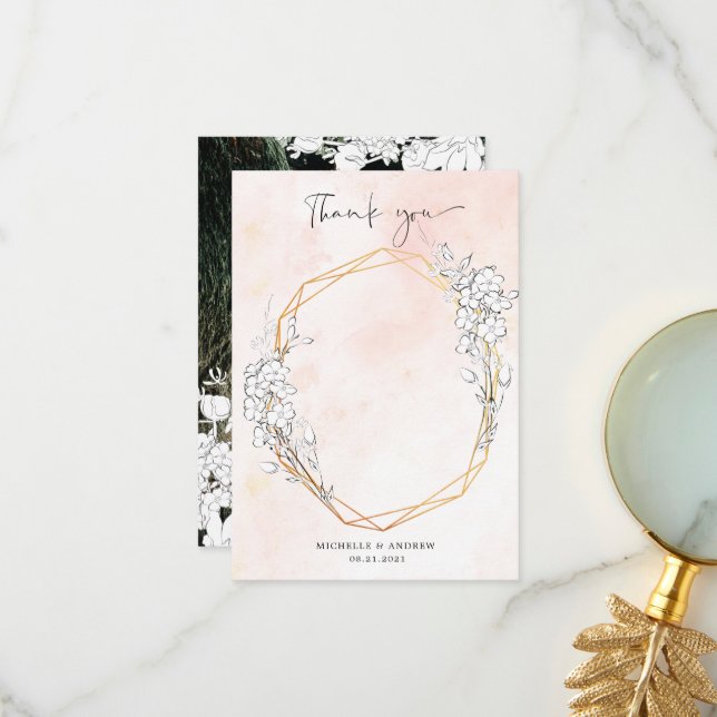 Subtle Blush Floral Photo Thank You Card (Front/Back In Situ)