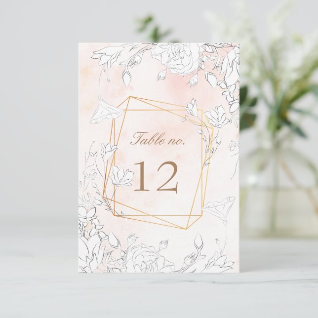 Subtle Blush Floral Wedding Table Number (Standing Front)