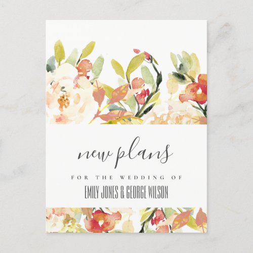 SUBTLE BLUSH PEACH PINK FLORAL WEDDING NEW PLANS ANNOUNCEMENT POSTCARD